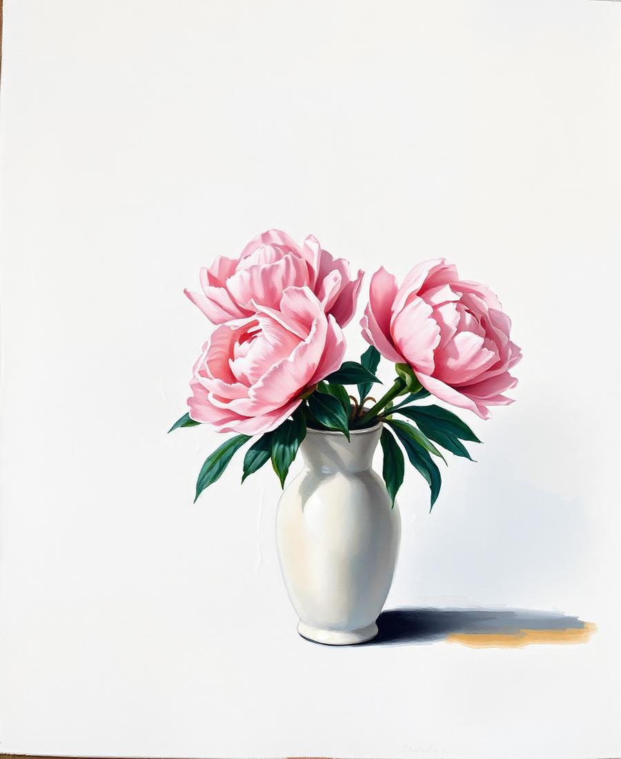 Peonies, Bone Vase — Oil on linen